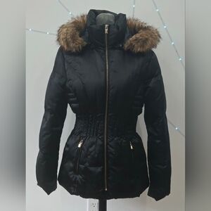 LAUNDRY Women's Black Fur-Trimmed Puffer Jacket